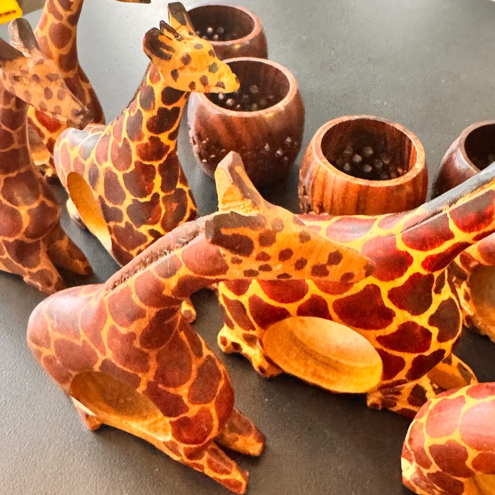 Hand Carved Wooden Giraffe Napkin Rings Holders African Safari Decor Set of 11